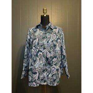 Talbots Haberdashery  Multicolor Blue Purple Paisley Print‎ Button Up Blouse 14W